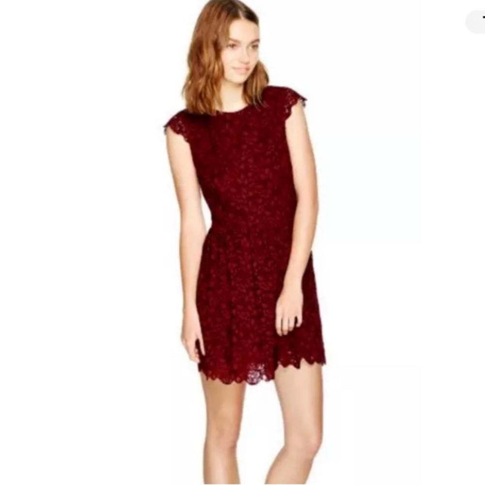 ARITZIA Belgravia Lace Bordeaux Burgundy Christmas Mini Dress sz‎ XS